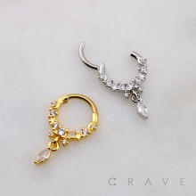 MARQUISE CZ DANGLE SEPTUM HINGED SEGMENT HOOP RING 316L SURGICAL STEEL 